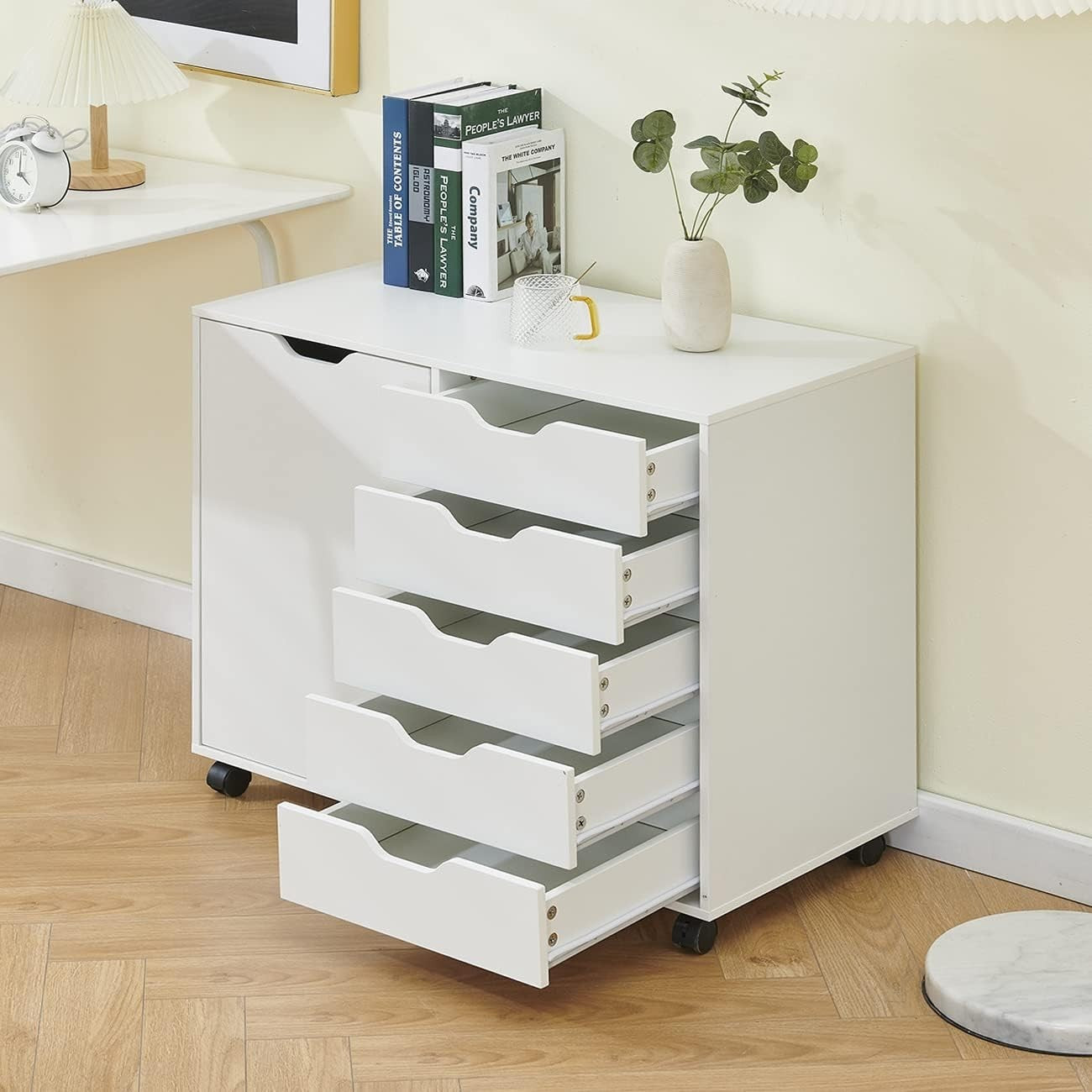 Rolling Lateral File Cabinet 5 Drawer Storage Cupboard Printer Stand