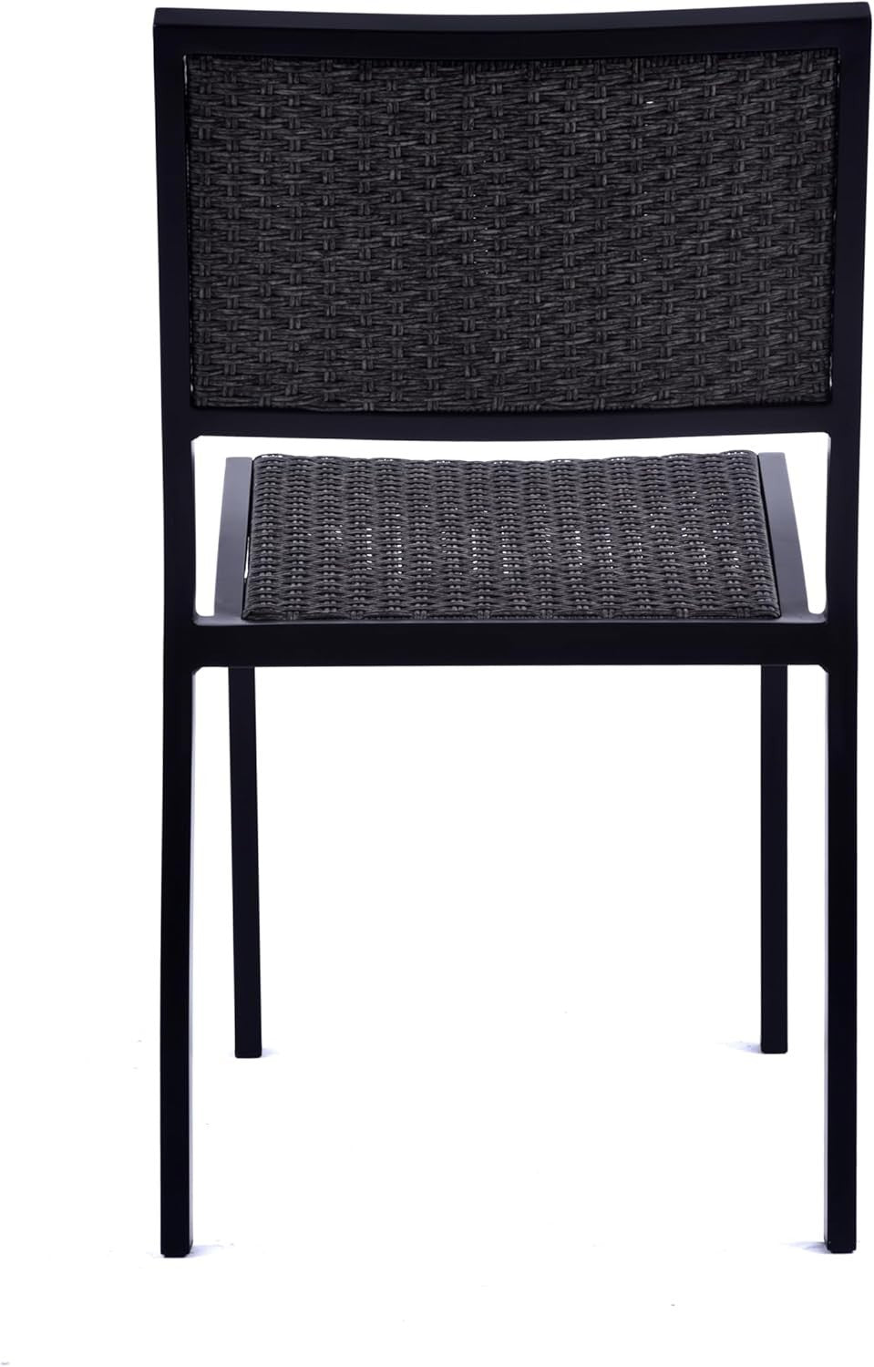 Grey Rattan Dining Chair Stackable Patio Garden Side Chair Metal Frame