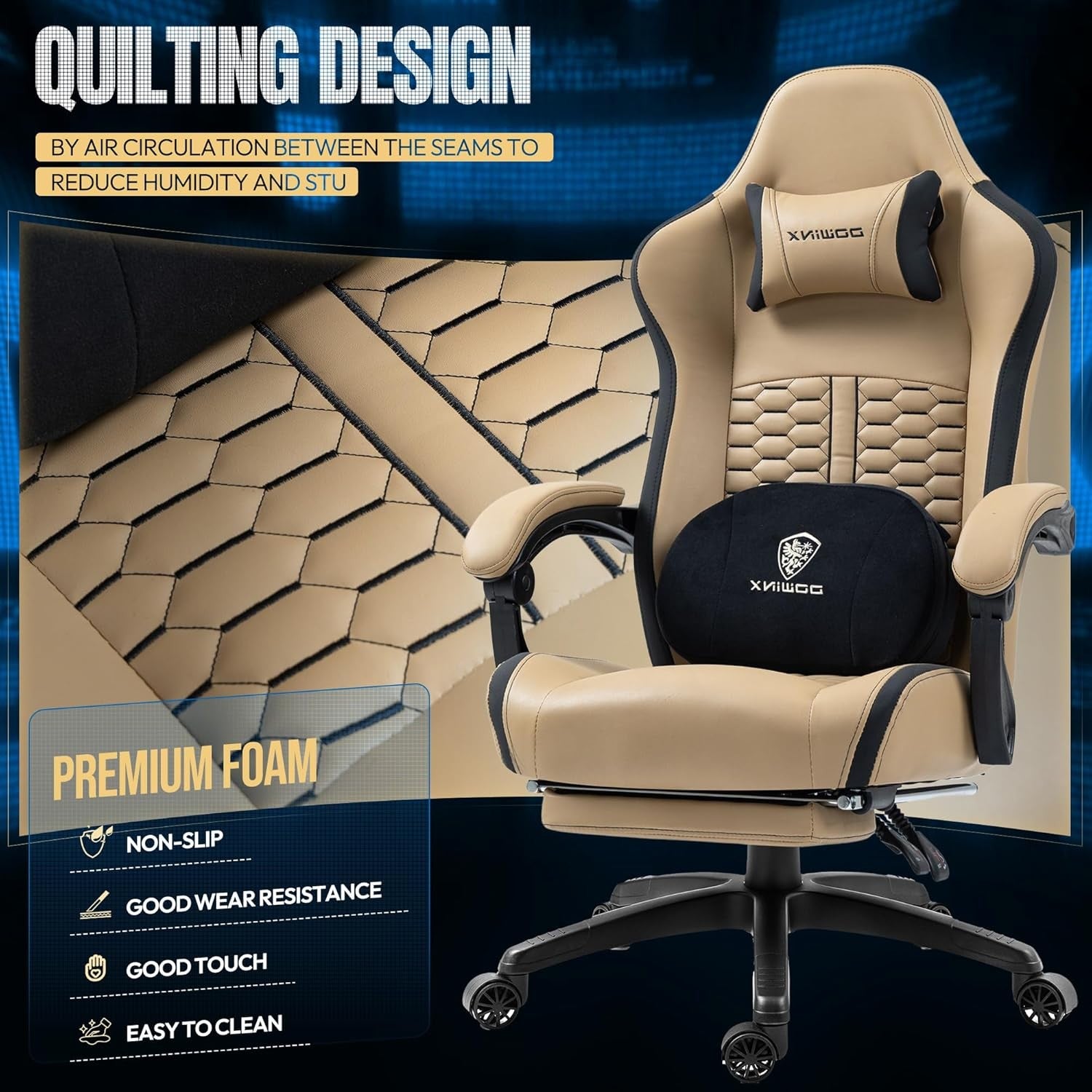 Gaming Chair Heated Massage Recliner w/ Footrest 150kg