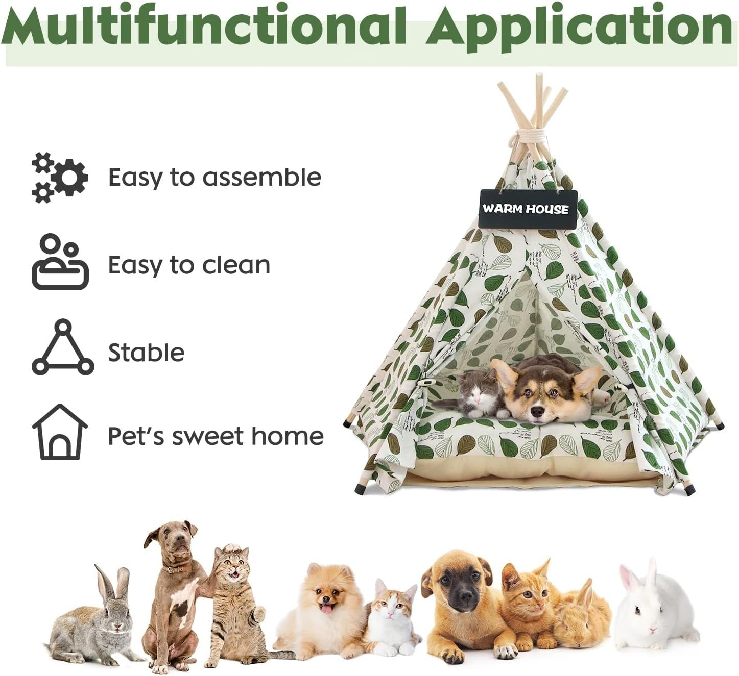 Pet Teepee Tent Dog Cat Bed House w Cushion Private Indoor Shelter