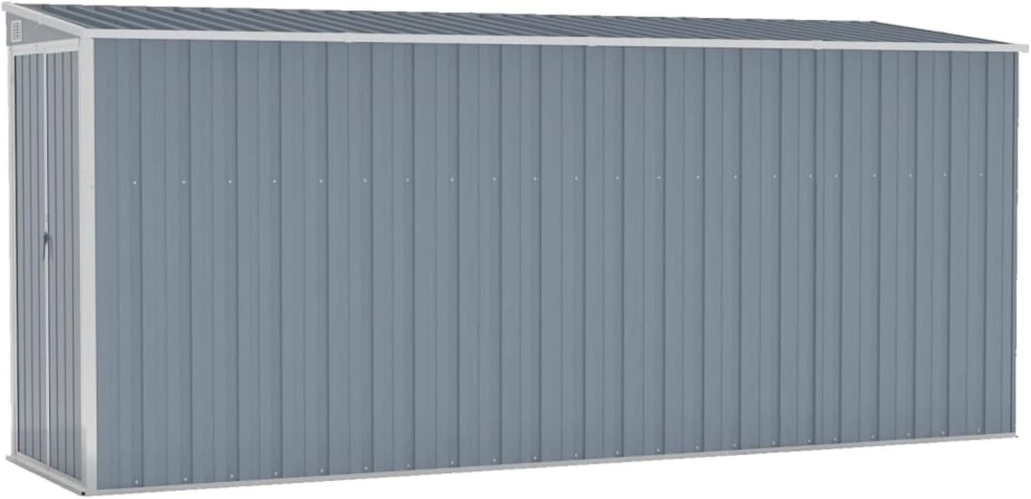 Wall-Mounted Outdoor Garden Shed Grey Galvanised Steel Lockable Storage
