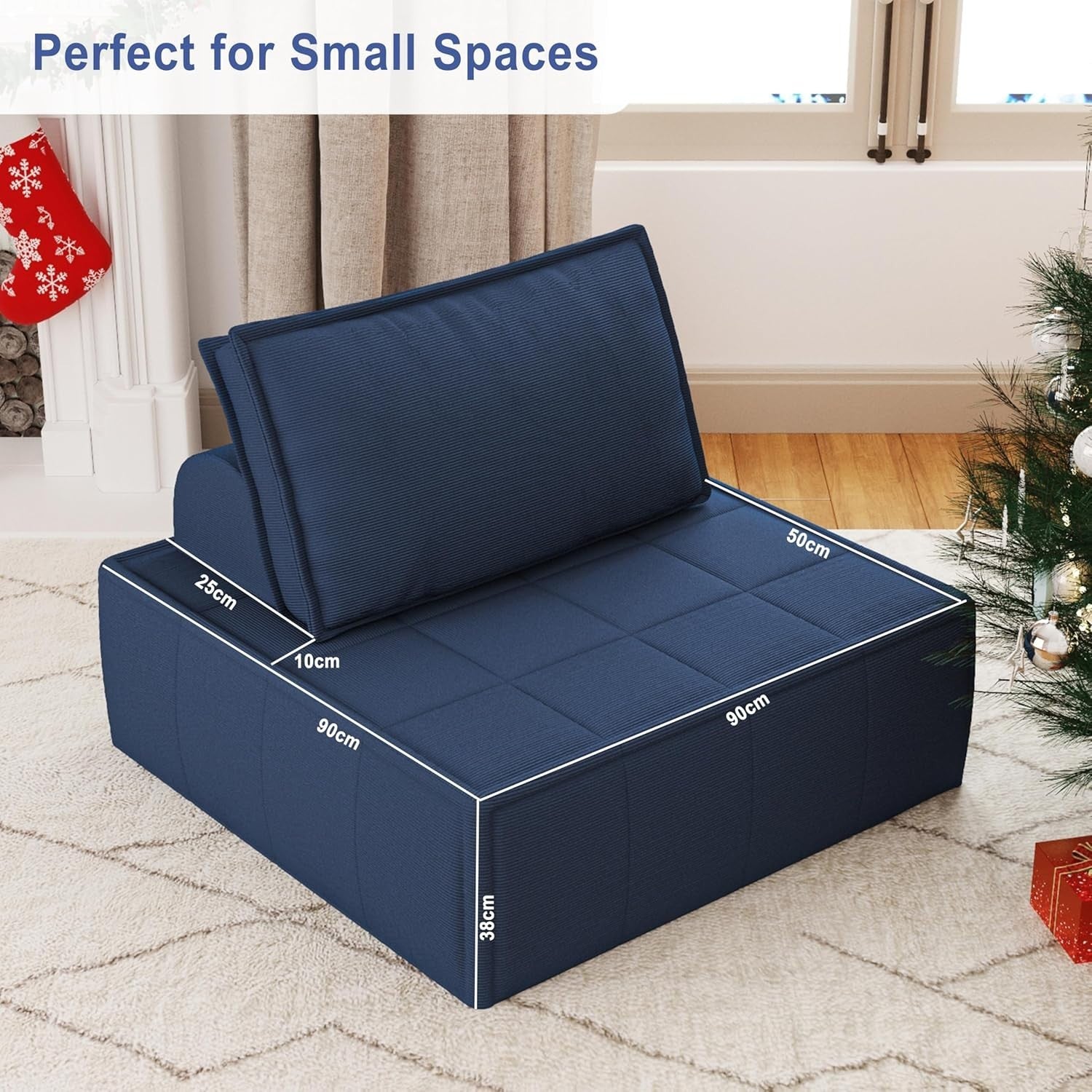 Convertible Fold Out Sofa Bed Chair Blue Single Seat for Lounge Guest Room