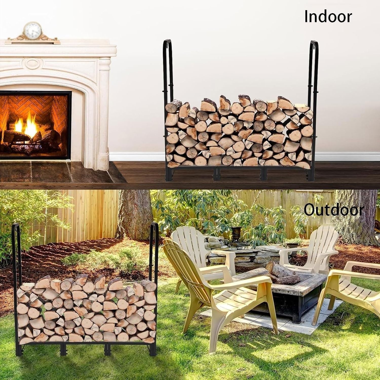 Adjustable Firewood Rack Indoor Outdoor Log Holder Heavy Duty Metal Shelf
