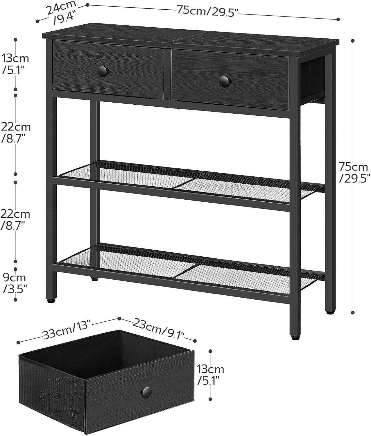 Slim Console Table with 2 Drawers, Storage Shelves, Compact Hallway & Living Roo