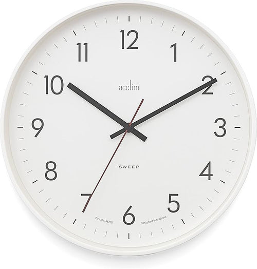 30cm White Wall Clock Silent Sweep Slim Modern Easy-Read Minimalist Design