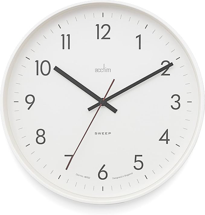 30cm White Wall Clock Silent Sweep Slim Modern Easy-Read Minimalist Design
