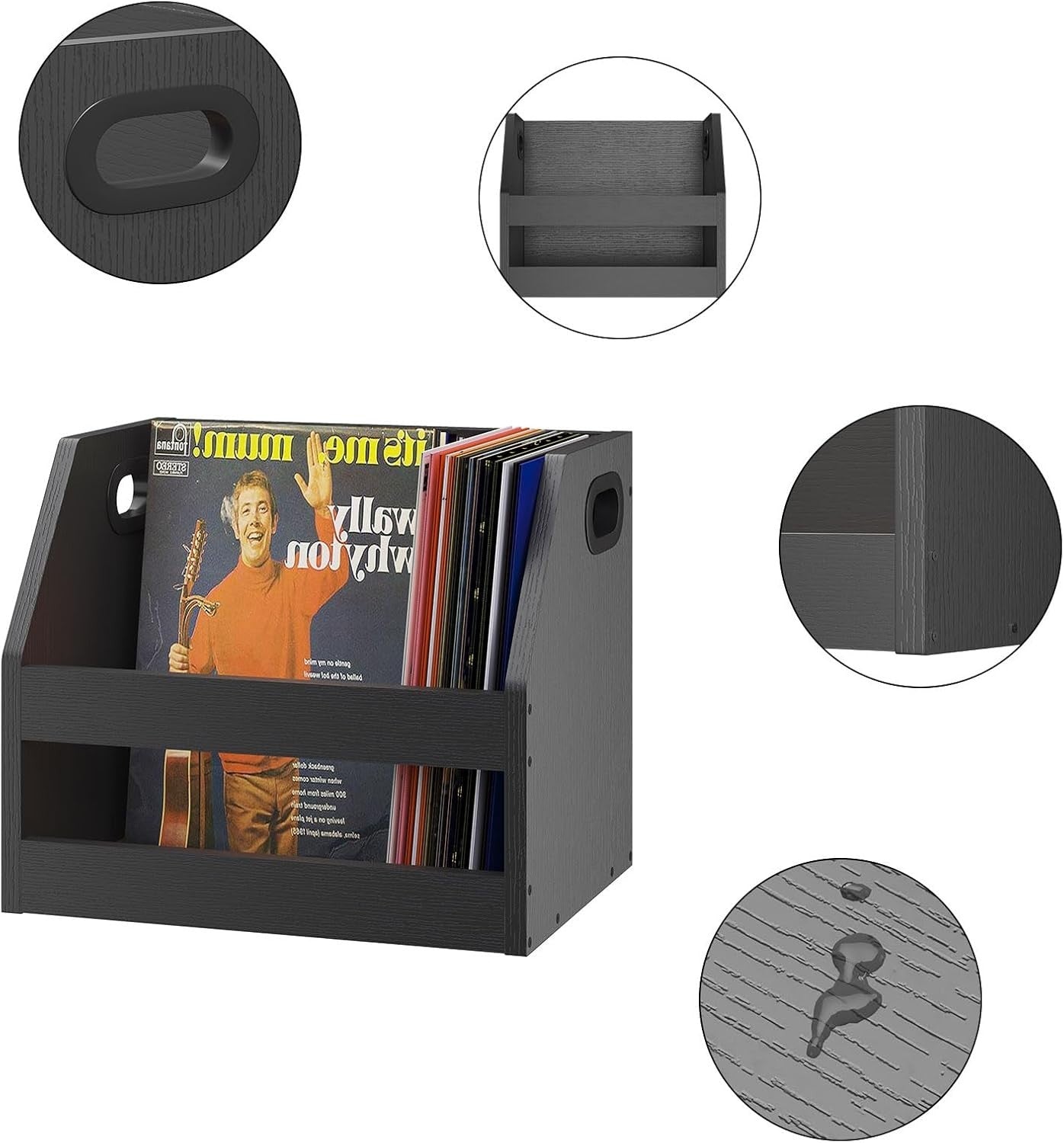 Vinyl Record Storage Crate LP Album Holder Rack Desktop Organizer Black