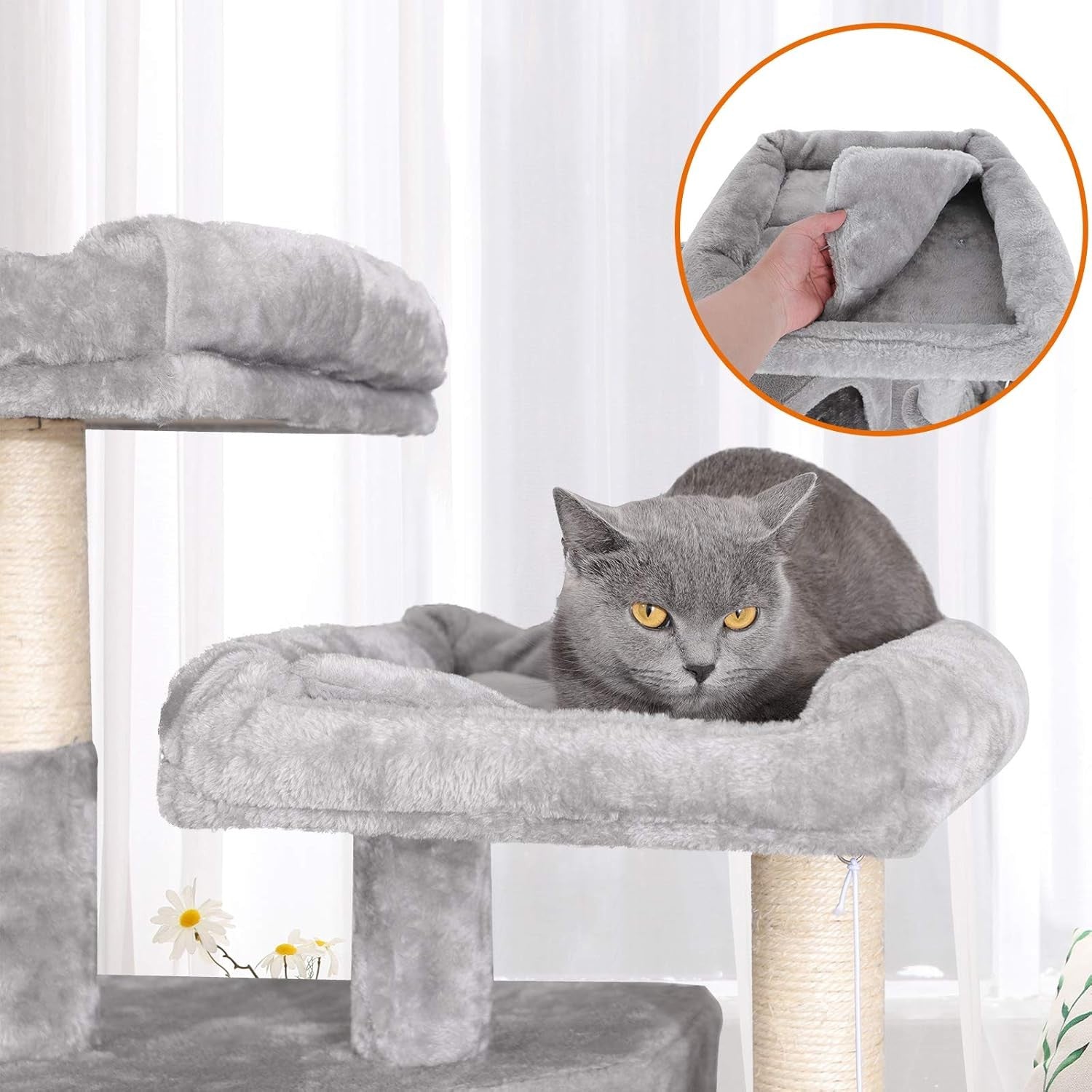 Large Cat Tree 164cm with 3 Condos Scratching Posts Plush Beds Light Grey
