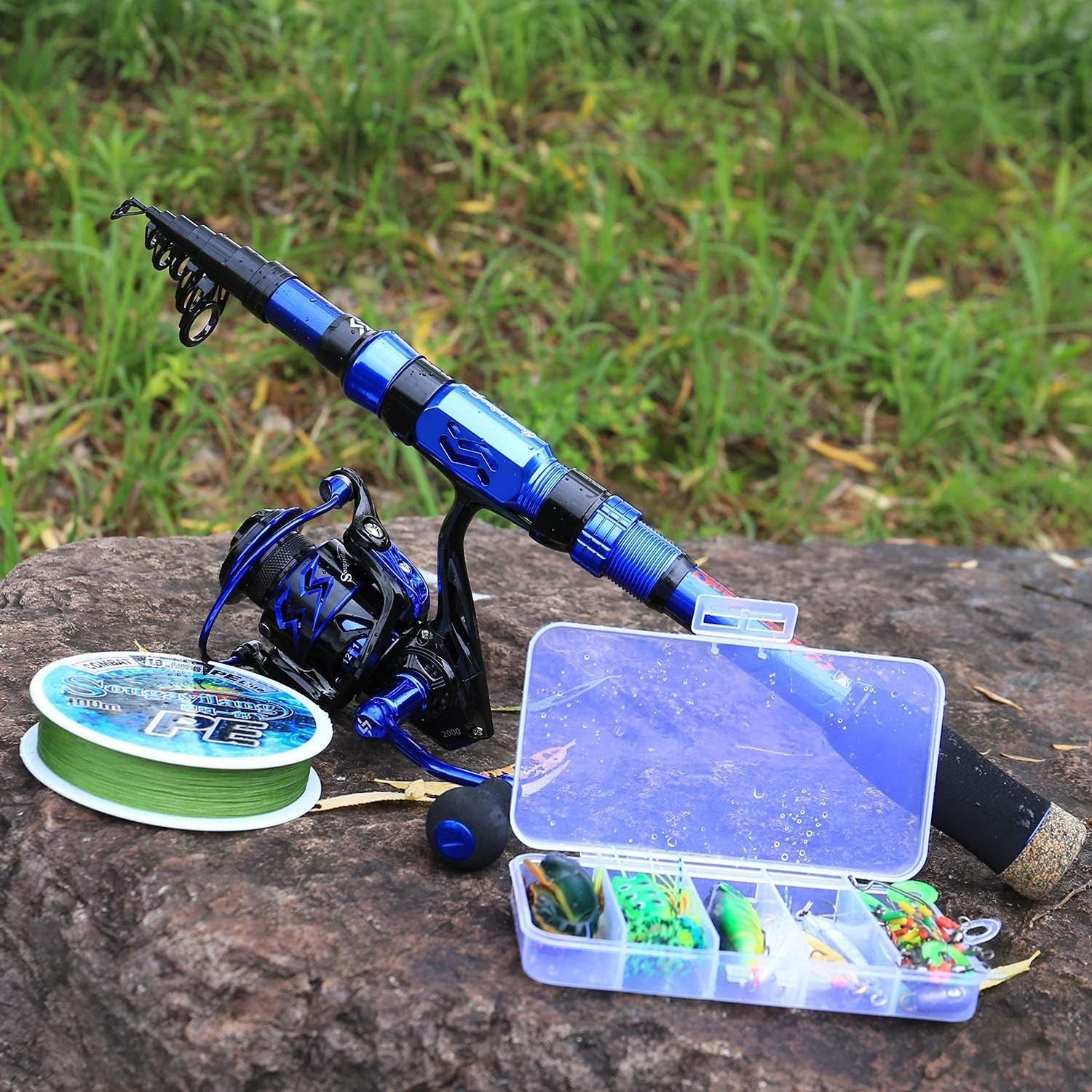 2.7M Carbon Fiber Telescopic Fishing Rod & Reel Combo Kit Lures Line