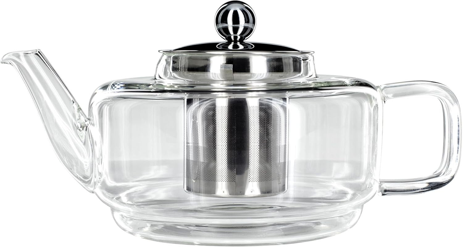 Glass Teapot 700ml Stainless Steel Tea Infuser Clear Tea Pot with Lid