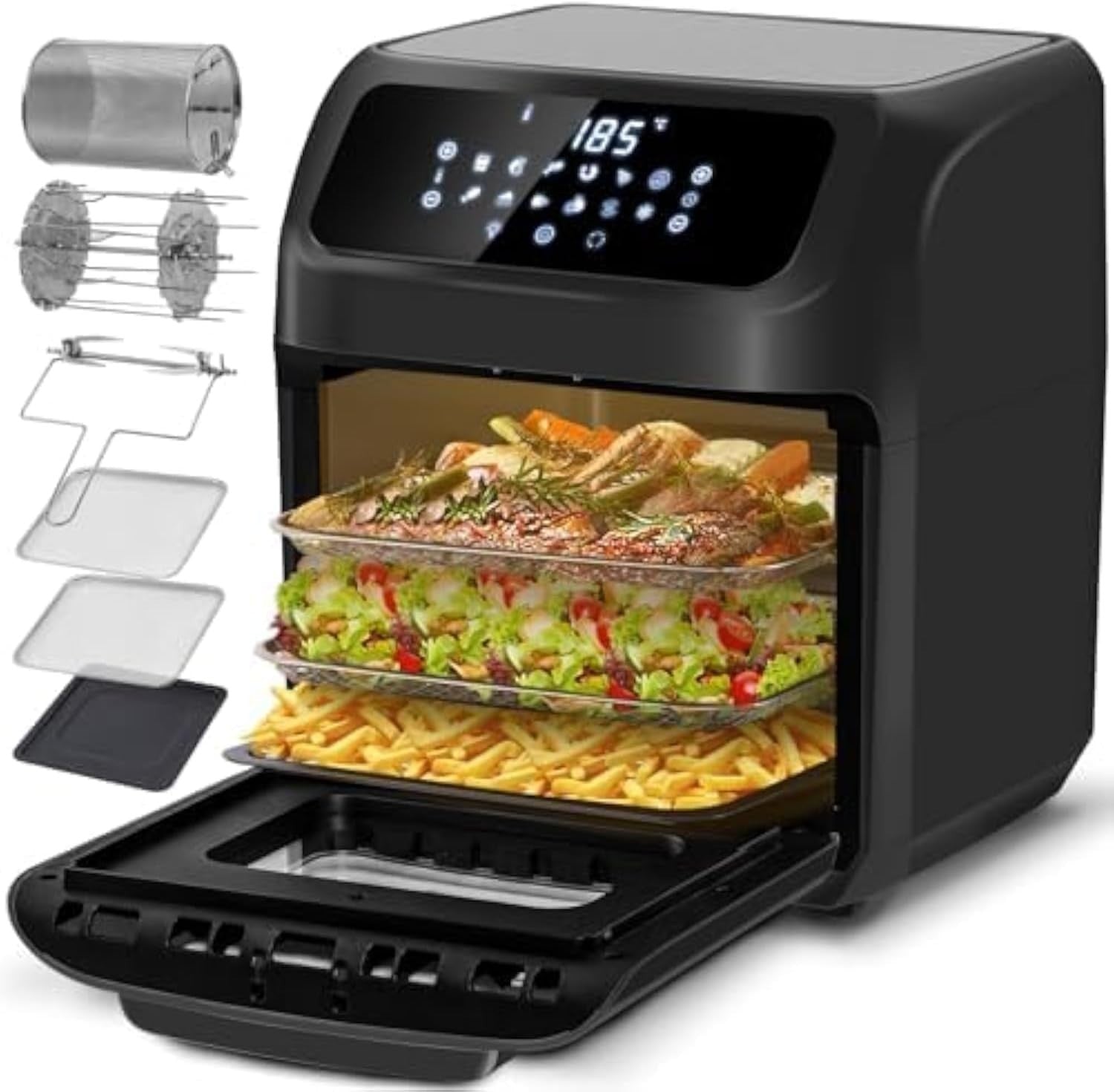 12L Digital Air Fryer Oven with Rotisserie, Dehydrator, 90-min Timer