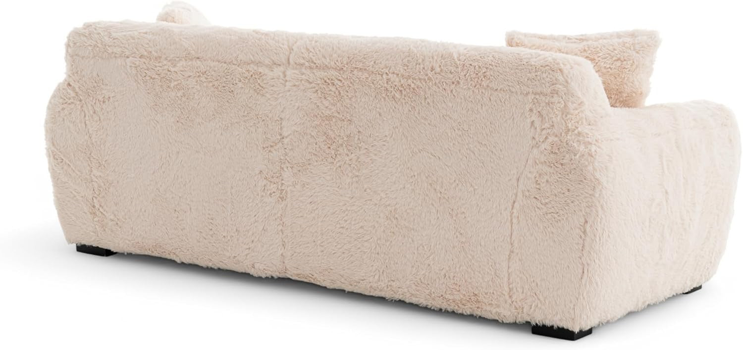 Teddy Sofa 3 Seater Cream Faux Fur, Deep Plush Seat, Fluffy Modern Couch