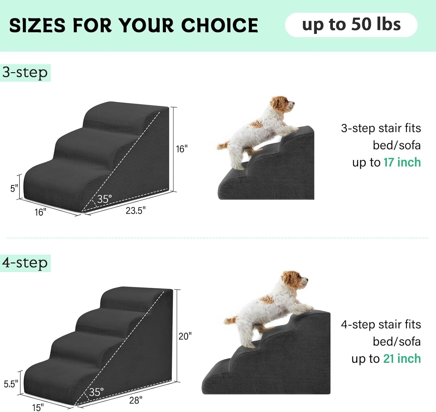 3-Step Non-Slip Dog Stairs for Small Dogs & Cats – Black 35cm H