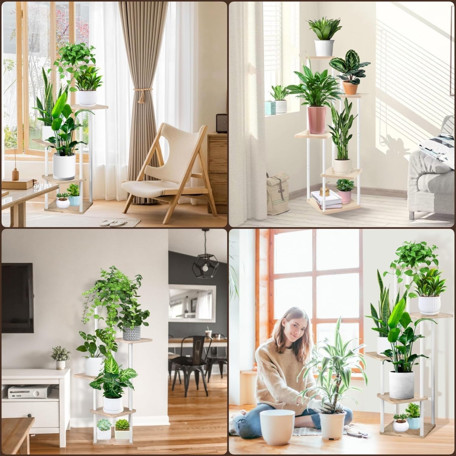 5 Tier Tall Indoor Plant Stand 106cm Wood Metal Flower Pot Shelf for Home Garden