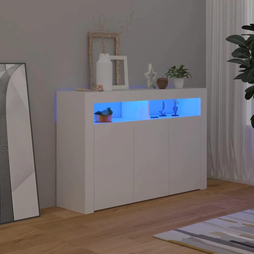 Concrete Grey LED Sideboard Cabinet Cupboard Storage Unit 80cm Modern Home