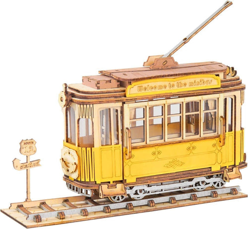 3D Wooden Tram Puzzle Model Kit with Moving Parts & Retro Design