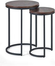 Walnut Effect Round Side Table Metal Frame Living Room Modern Minimalist