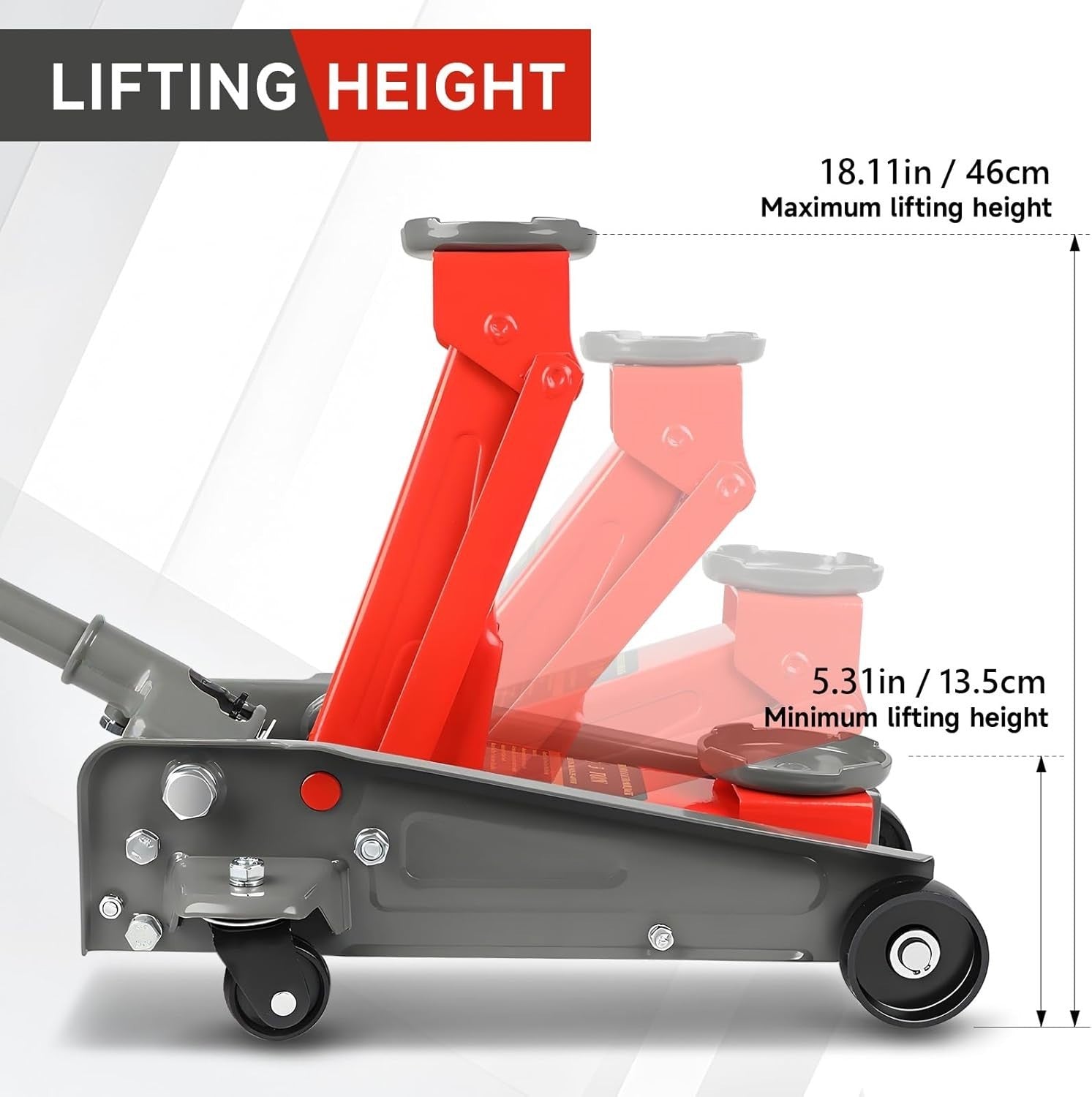 3 Ton Low Profile Hydraulic Trolley Jack 135–460mm Heavy Duty Car Lift Red