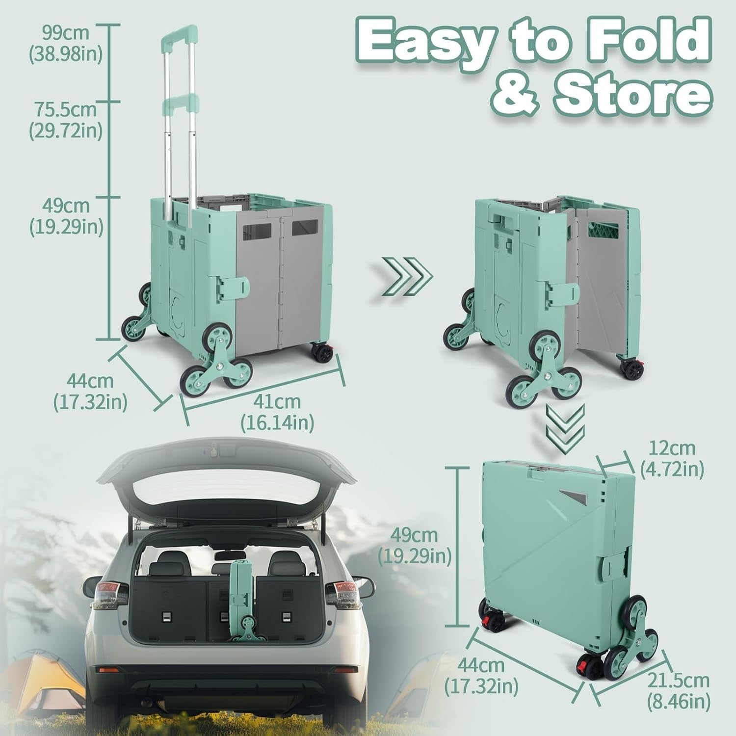 Folding Shopping Trolley with Stair Climbing Wheels 76L Heavy Duty Utility