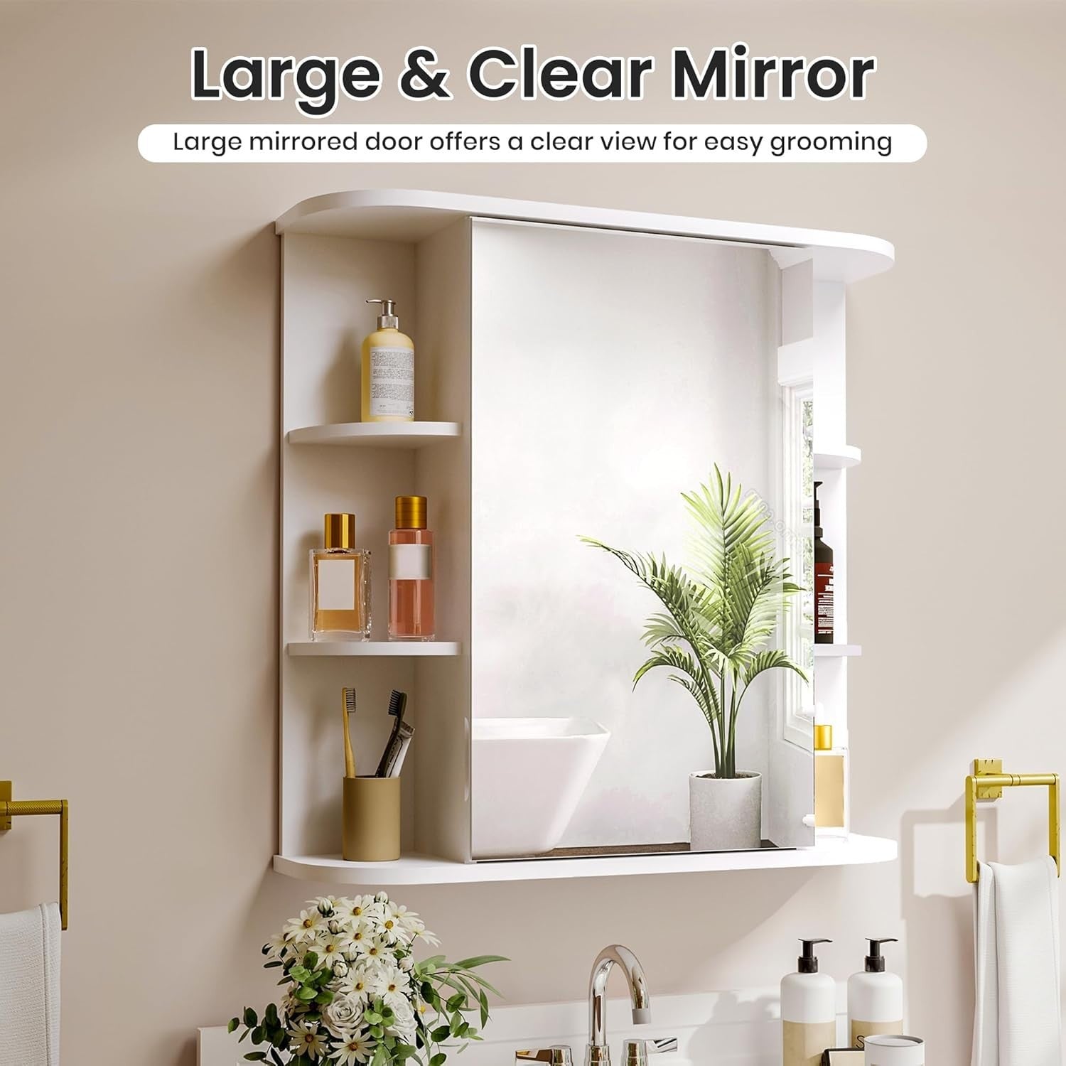 Wall-Mounted Bathroom Mirror Cabinet with Large HD Mirror & Adjustable Shelves