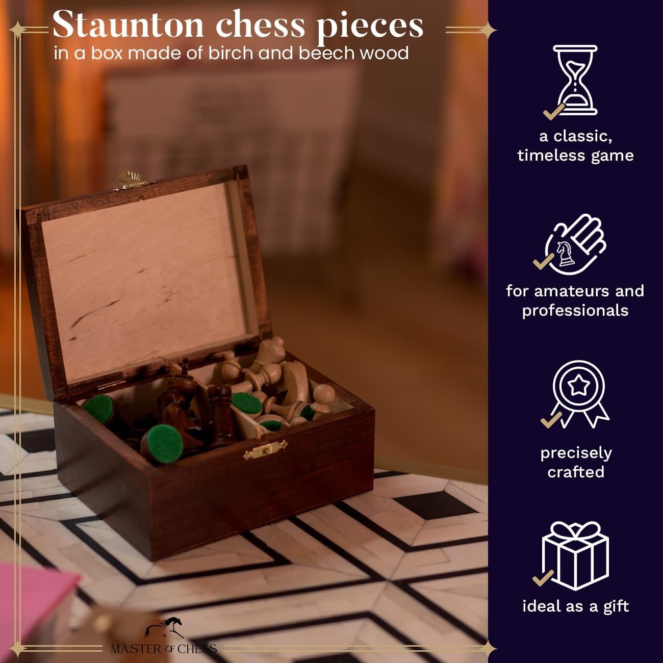 Staunton No.4 Weighted Chess Pieces Set | Luxury Wood Pieces + Mahogany Box