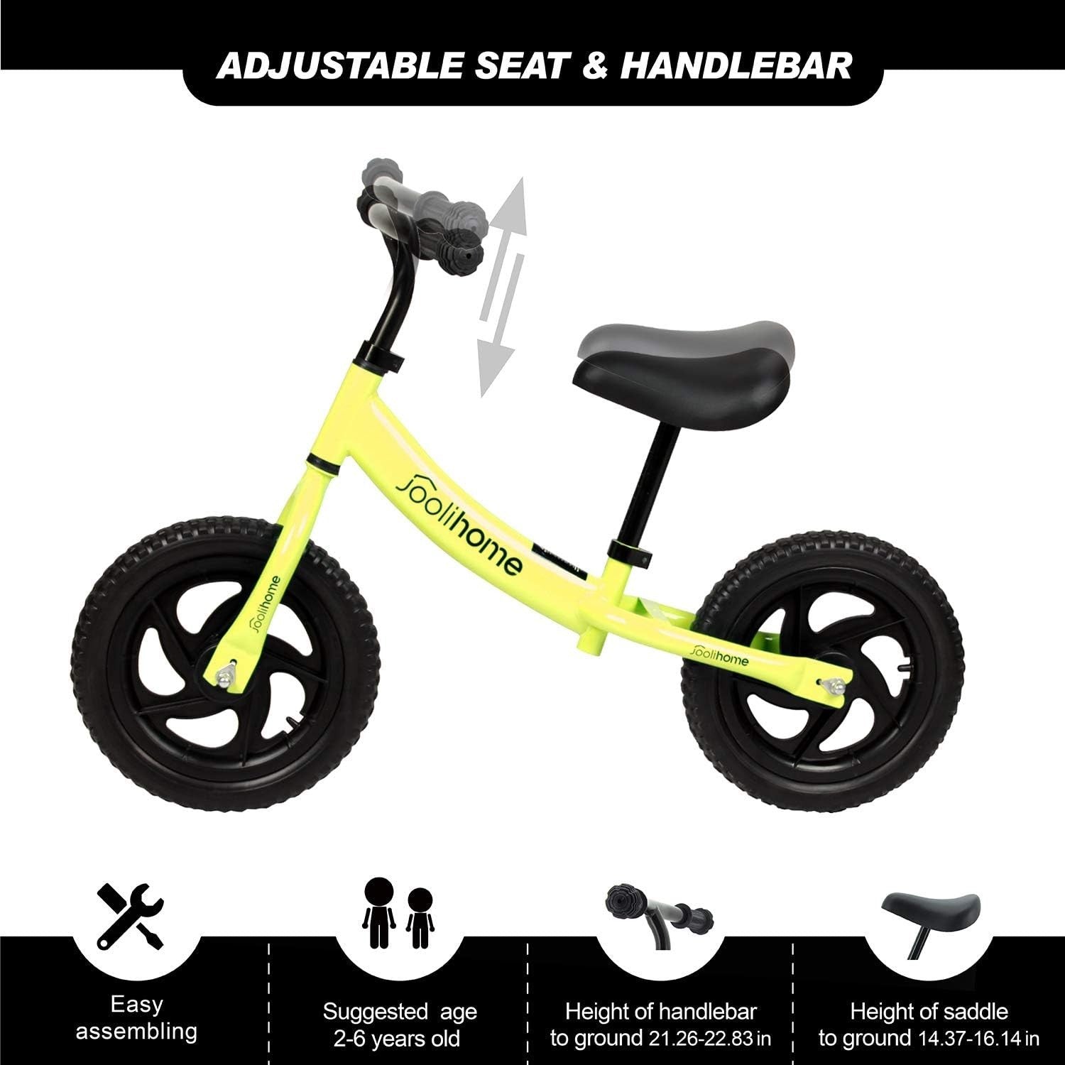 12" Kids Balance Bike Adjustable Seat No Pedal Training Bicycle Green