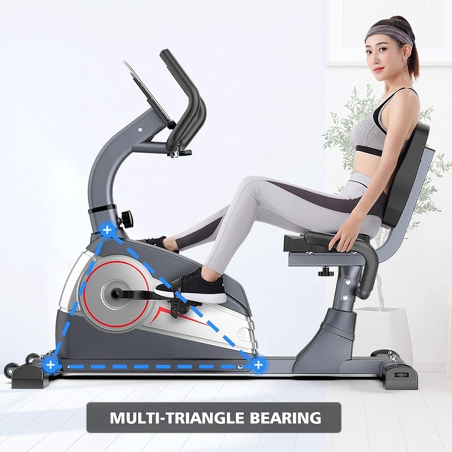 Recumbent Exercise Bike Magnetic Adjustable Seat Quiet LCD Phone Holder Home