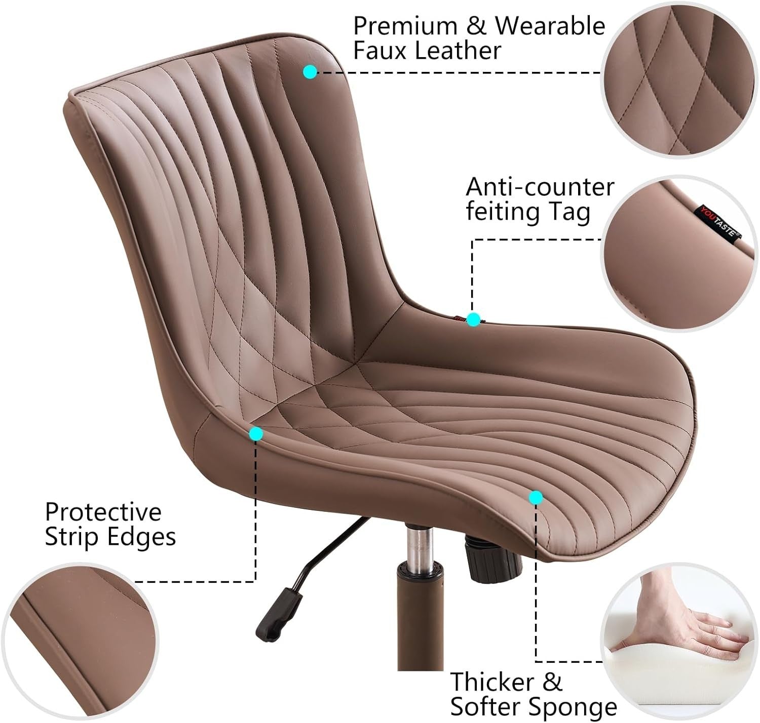 Executive Ergonomic Office Chair, Brown Faux Leather, Wheels, Swivel, Adjustable