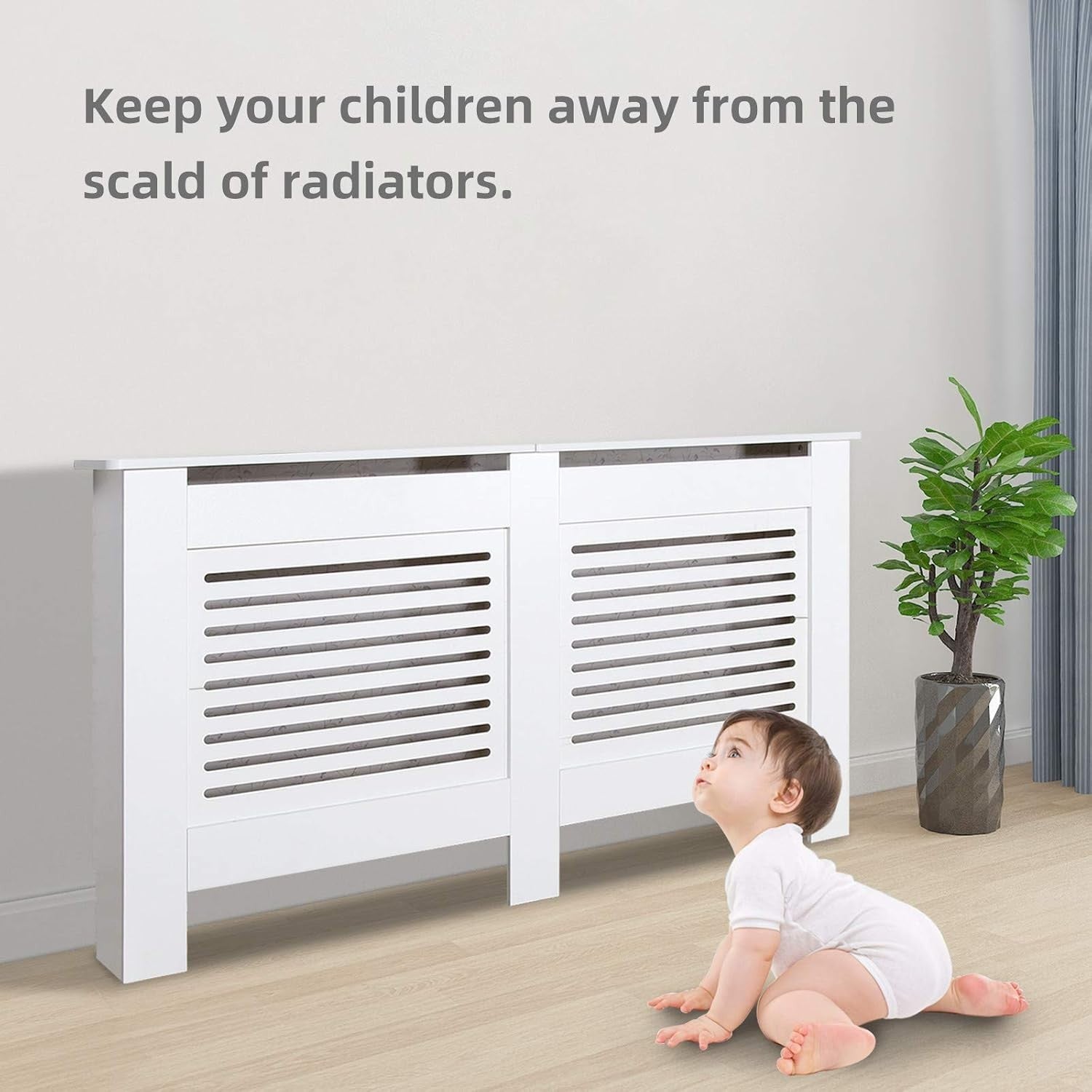 Large White Radiator Cover | Modern Horizontal MDF Cabinet