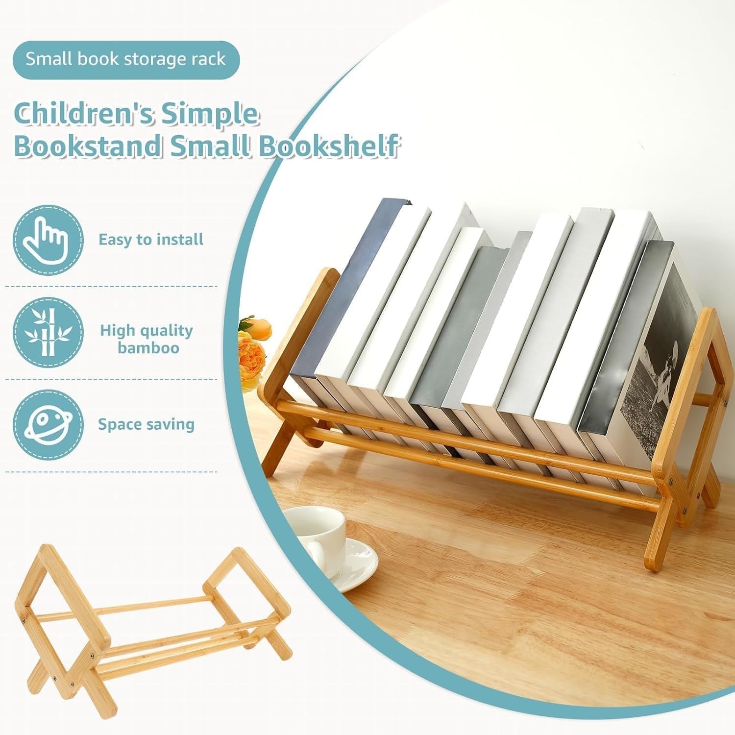 Wooden Desktop Tilting Bookcase Shelf – Bamboo Organizer for Books & Magazines