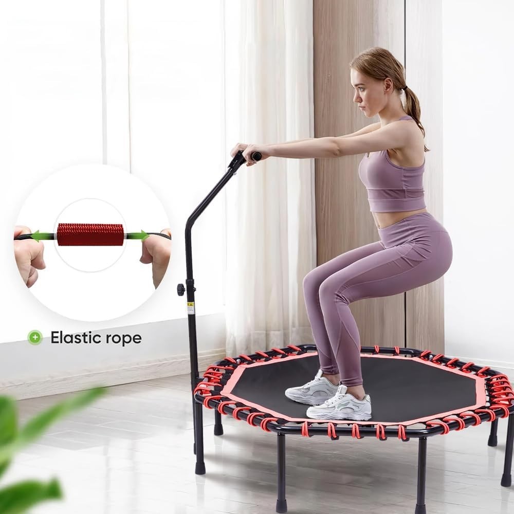 51 Inch Adult Fitness Trampoline Quiet Bungee Rebounder T-Bar 150KG