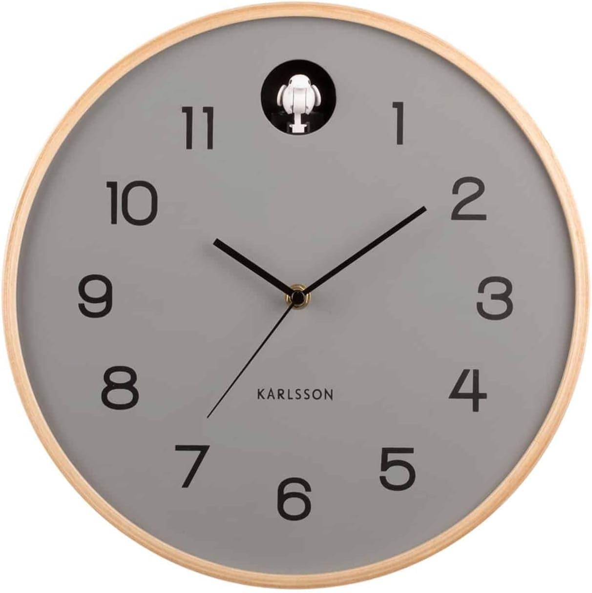 Modern Cuckoo Wall Clock Silent Wood Grey Minimalist Home Office Decor
