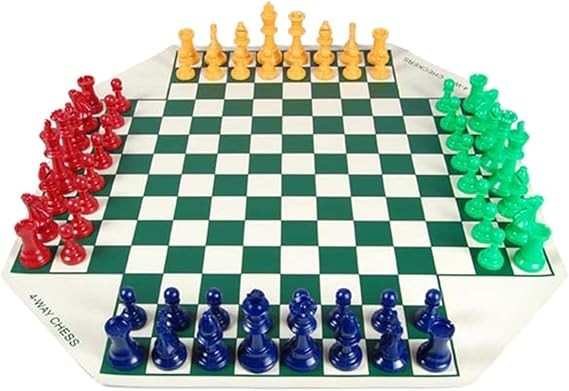 4-Player Leather Chess Board Set Portable Strategy Game for Family & Parties