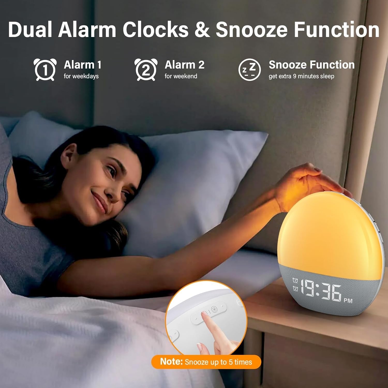 Sunrise Wake Up Light Alarm Clock Dual Alarm Sleep Sounds Bedside Lamp