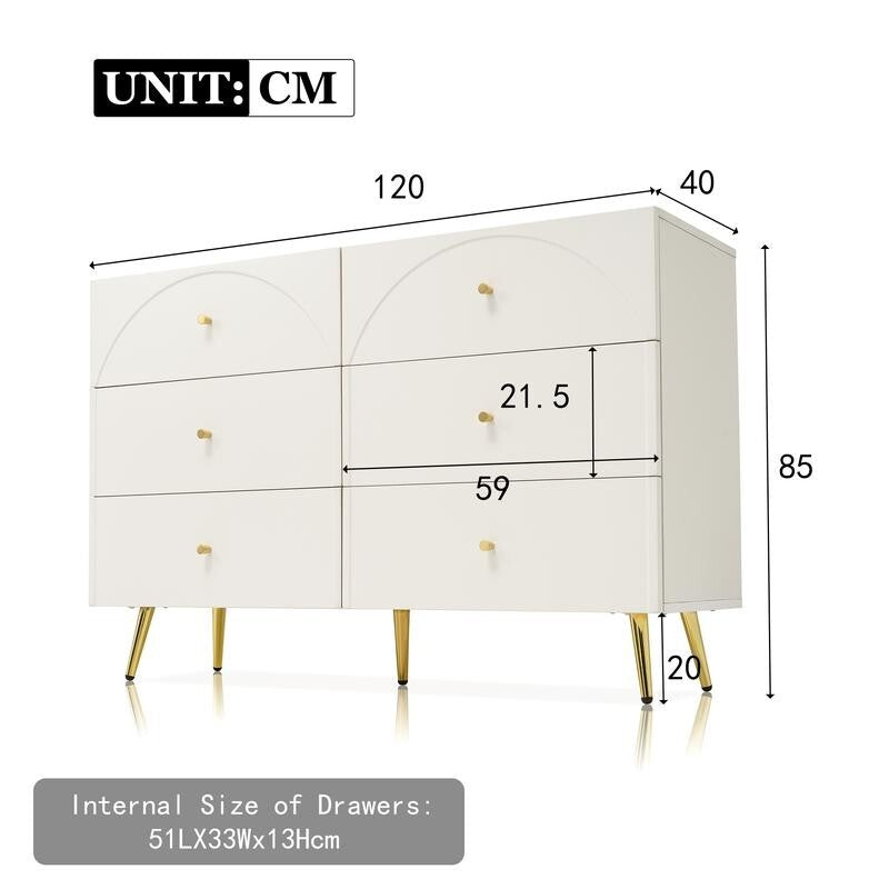 Cream White 6 Drawer Chest Modern Sideboard Cabinet Arched Front Storage