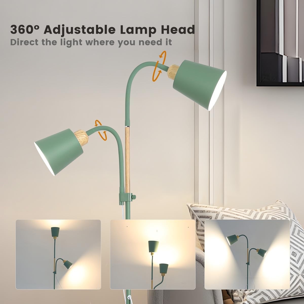 Green Mother Child Floor Lamp Adjustable Reading Light Double Head E27