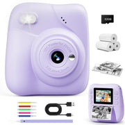 Kids Instant Print Camera 48MP 1080P Video 32GB Card Purple Gift