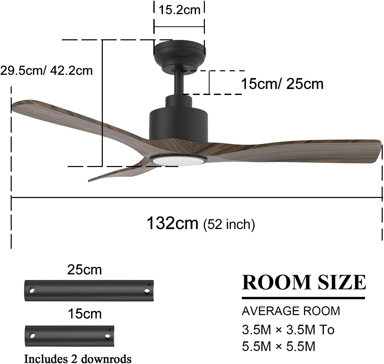 OFANTOP 132CM Smart Ceiling Fan with Light, 3-Blade, 6-Speed, Dark Brown