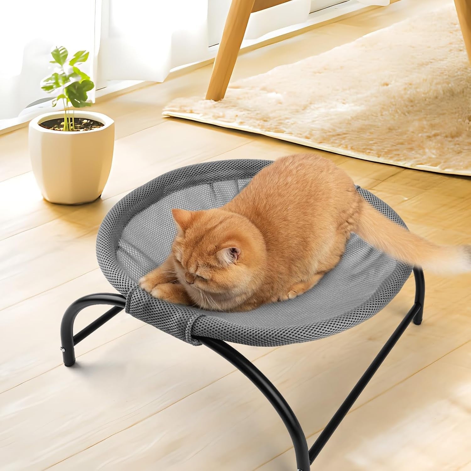 Raised Cat Hammock Bed Elevated Mesh Pet Cot Washable Cooling Gray