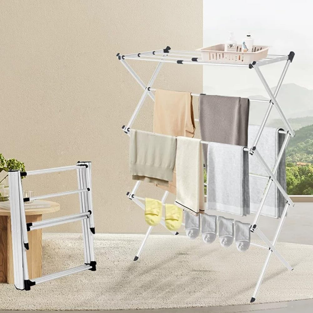 3 Tier Clothes Airer Folding Laundry Drying Rack Heavy Space Saving