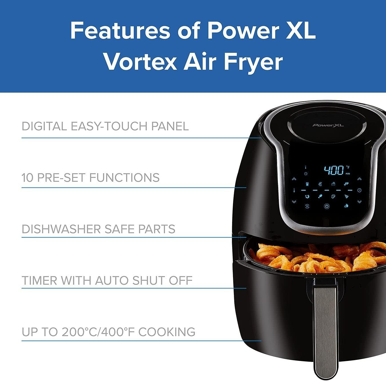 4.7L Digital Air Fryer 5-in-1 Oil Free 360° Air Technology