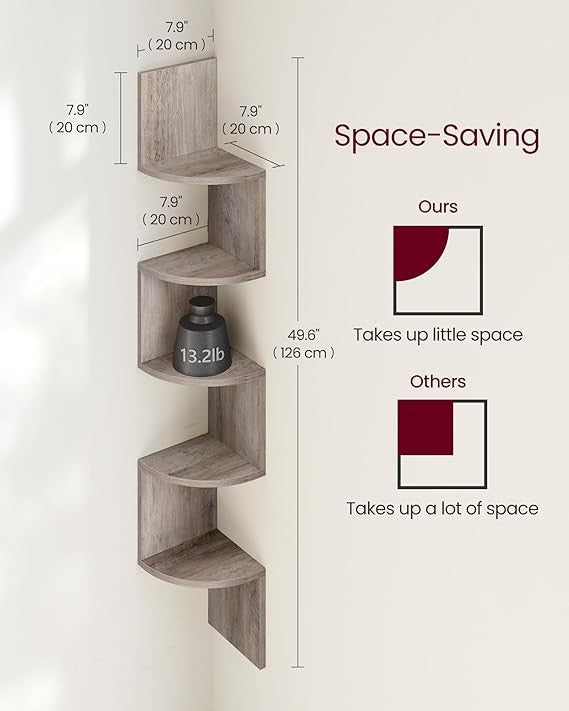 5-Tier Corner Wall Shelf Modern Floating Display Unit for Home Office & Bedroom