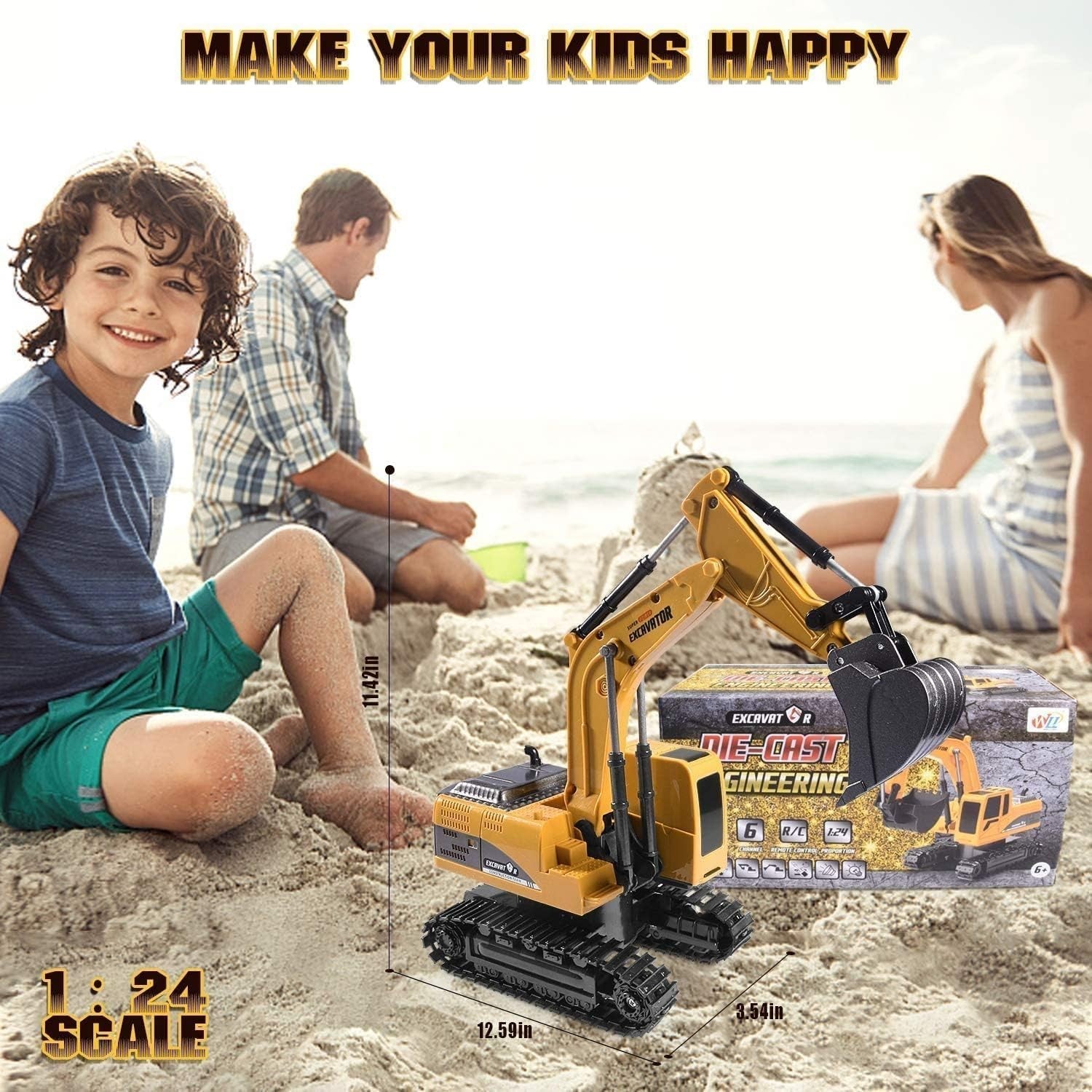 1:24 RC Excavator Toy 4WD Remote Control Construction Digger for Kids
