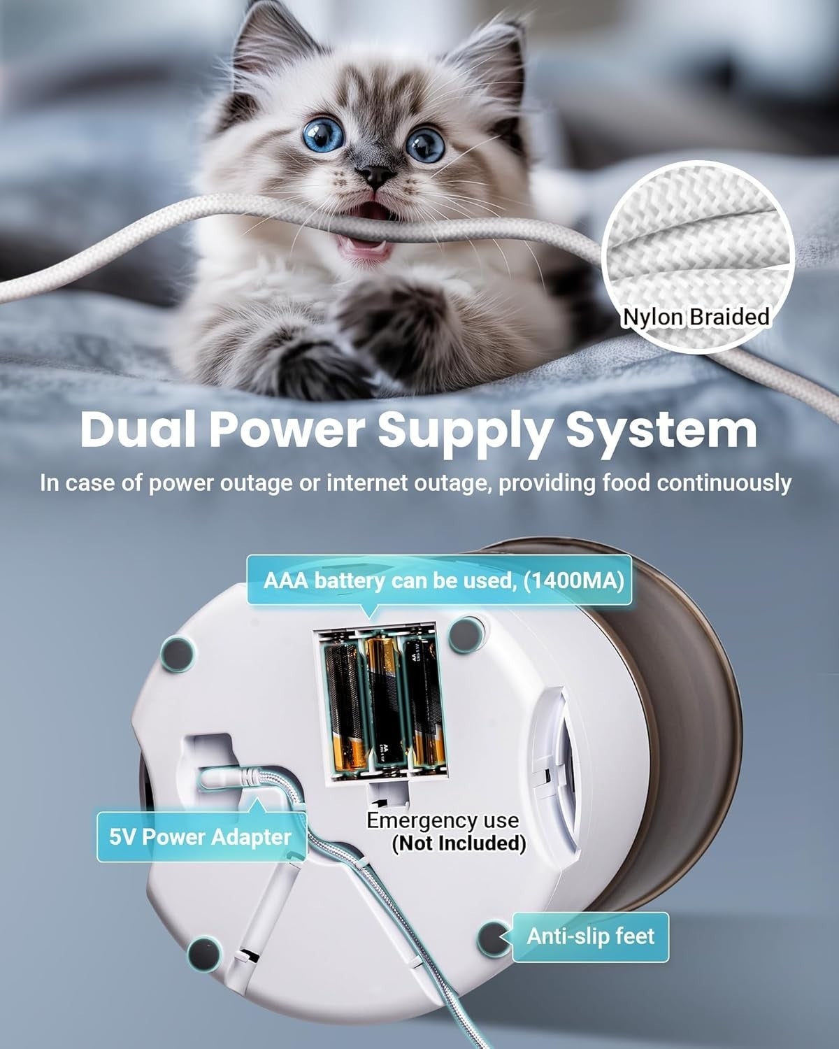 3 Bowl Automatic Cat Feeder 6L WiFi Pet Food Dispenser for 3 Cats