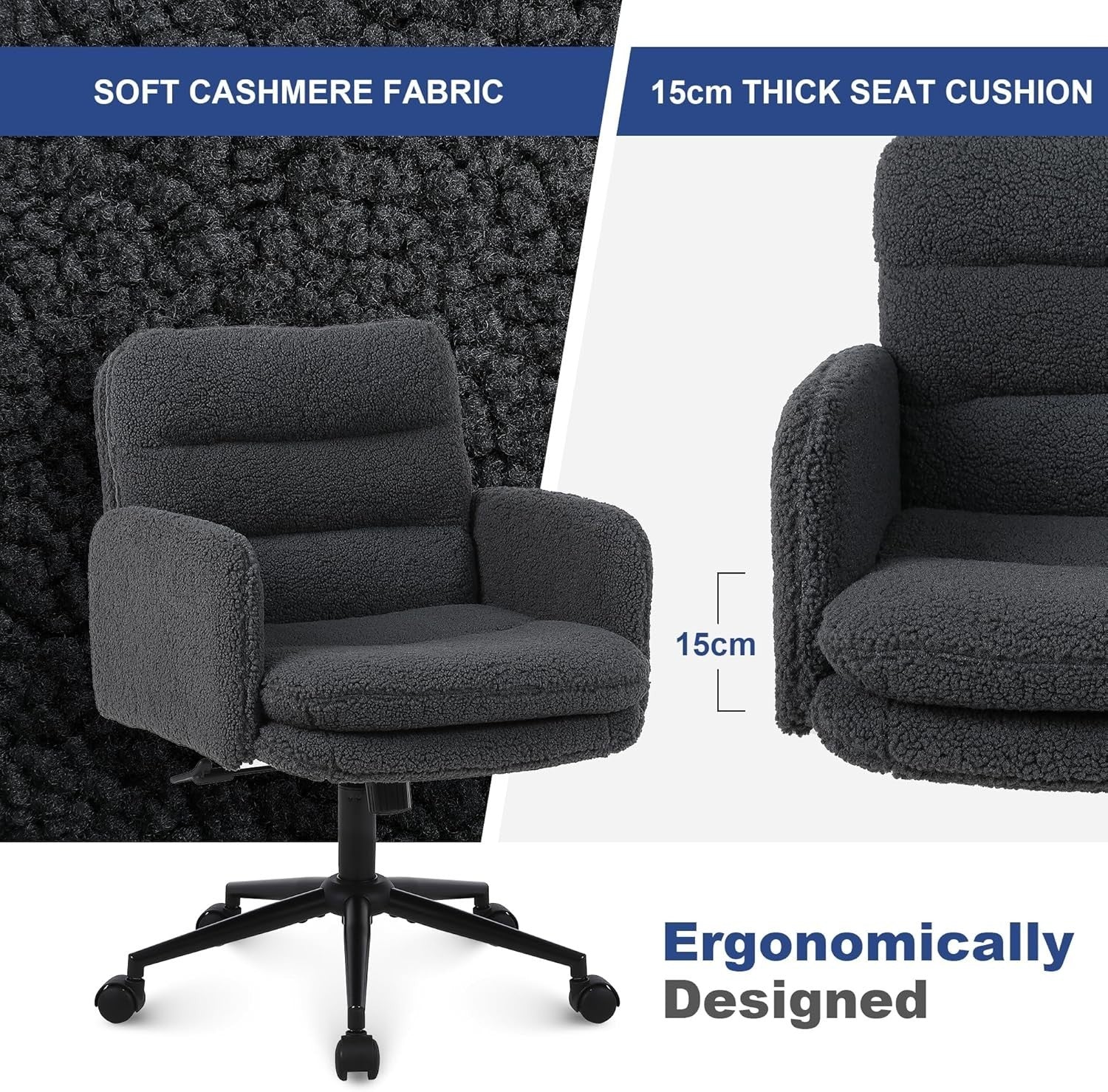 Ergonomic Office Desk Chair Dark Grey Cashmere Adjustable Swivel Tilt