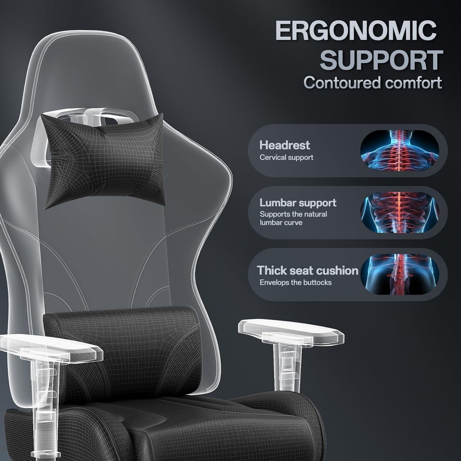 Ergonomic Gaming Chair w/ Footrest 2D Armrests PU Leather Black