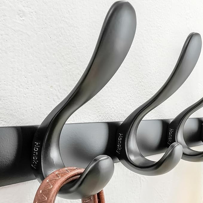 Black Wall Mounted Coat Rack 2 Pack 94cm | 10 Heavy Duty Metal Double Hooks