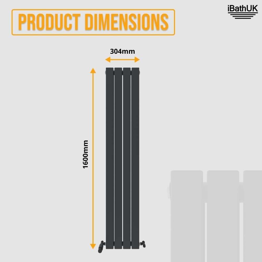 Tall Anthracite Vertical Radiator Slim Double Panel 1600x306mm Bathroom Kitchen