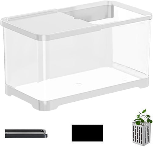 Small Fish Tank Starter Kit | Decorative Aquarium with Basket for Guppy, Shrimp