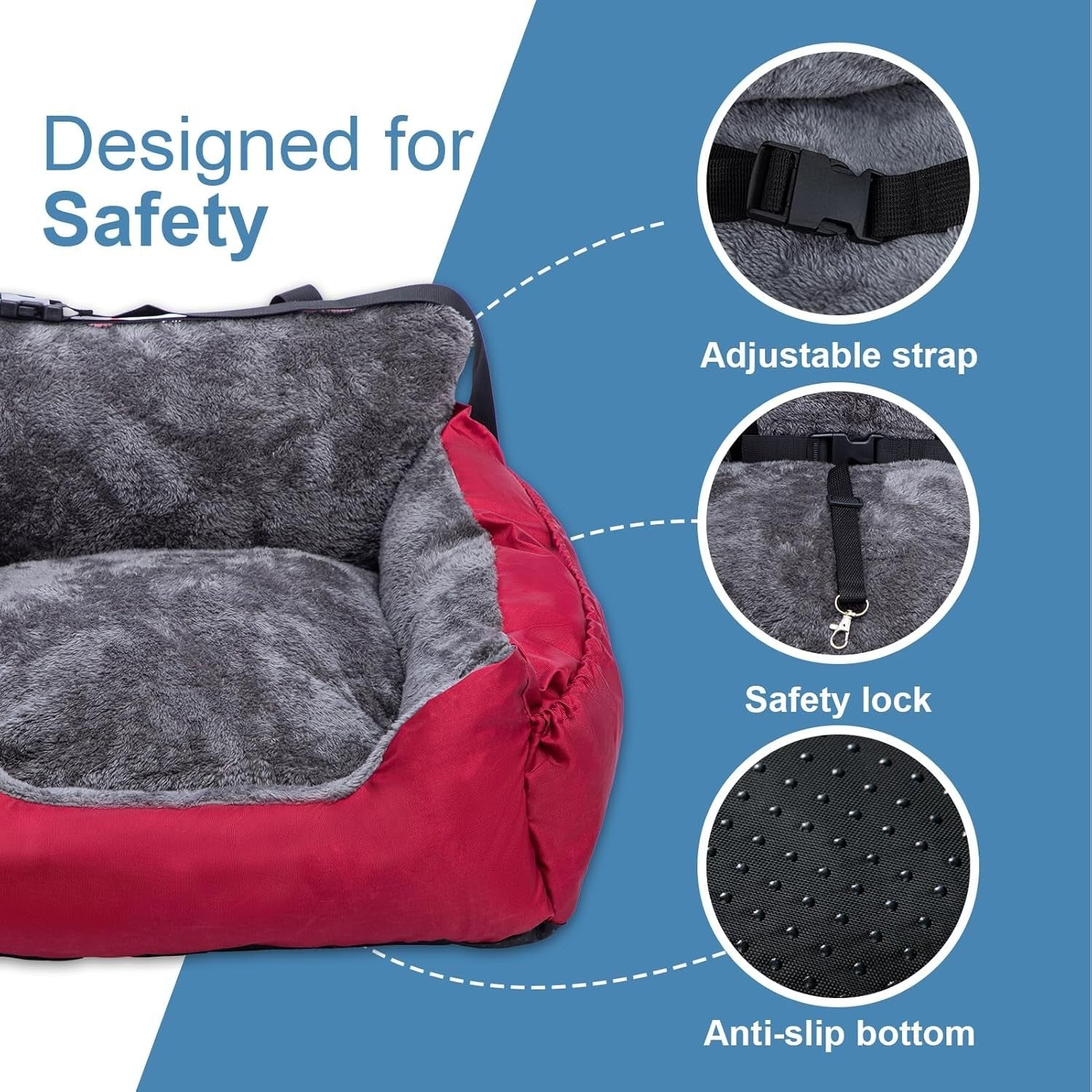 Plush Dog Car Seat Travel Bed Safety Leash Non Slip Pet Booster Red